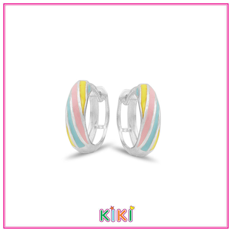 Zilveren kinderoorbellen creolen/oorringen geel/blauw/roze | Kiki