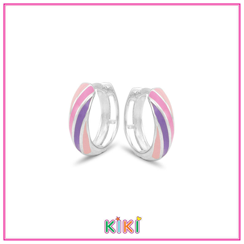 Zilveren kinderoorbellen creolen/oorringen paars/roze | Kiki