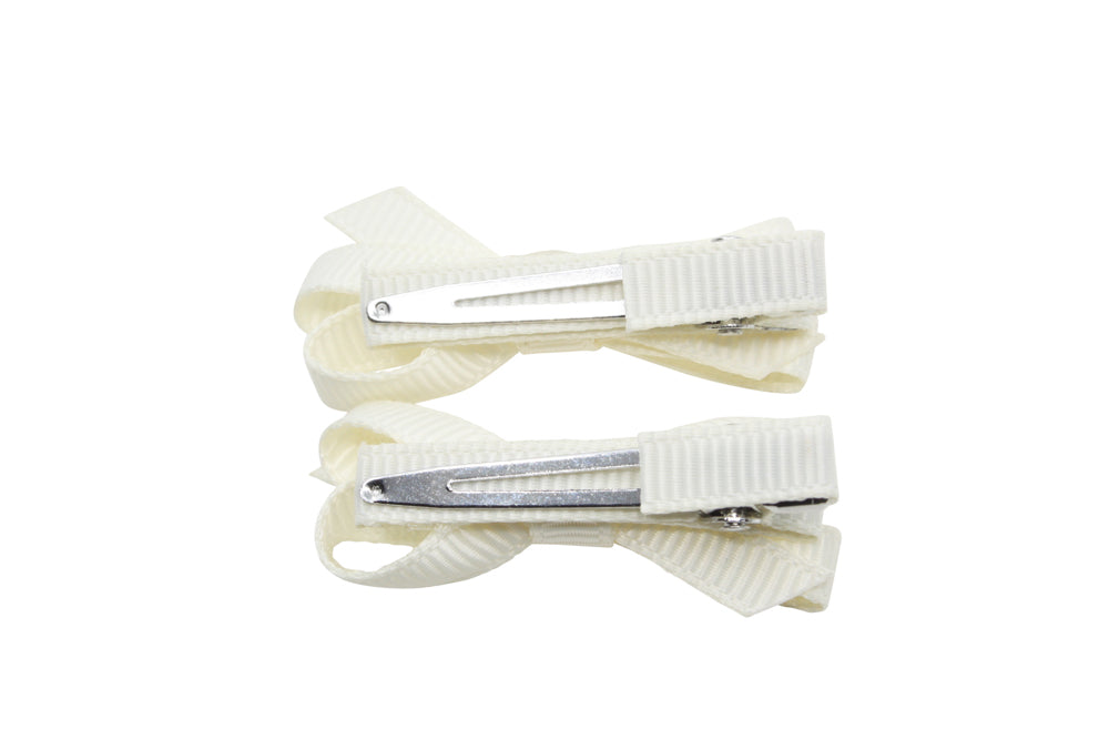 Set Mini-Alligator-Haarspangen mit Schleife - Antikweiß/Elfenbein