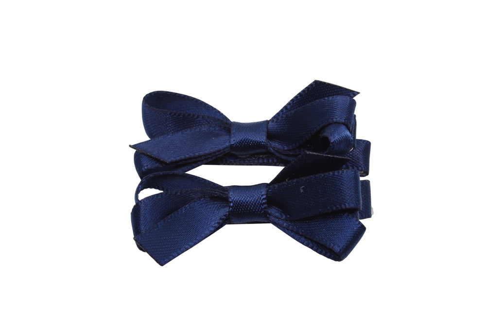 Set Mini-Alligator-Haarspangen mit Schleife – dunkelblauer Satin