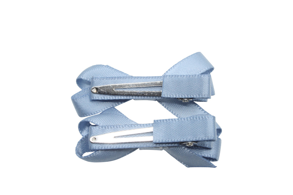 Set Mini-Alligator-Haarspangen mit Schleife – sanftes blaues Satin