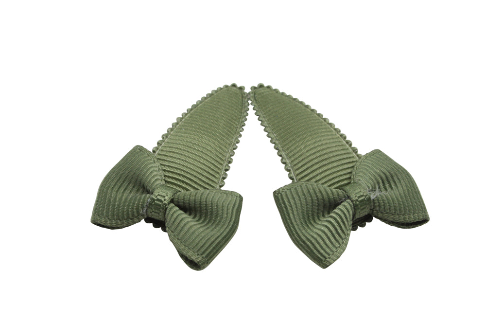 Baby hair clips with bows - moss green