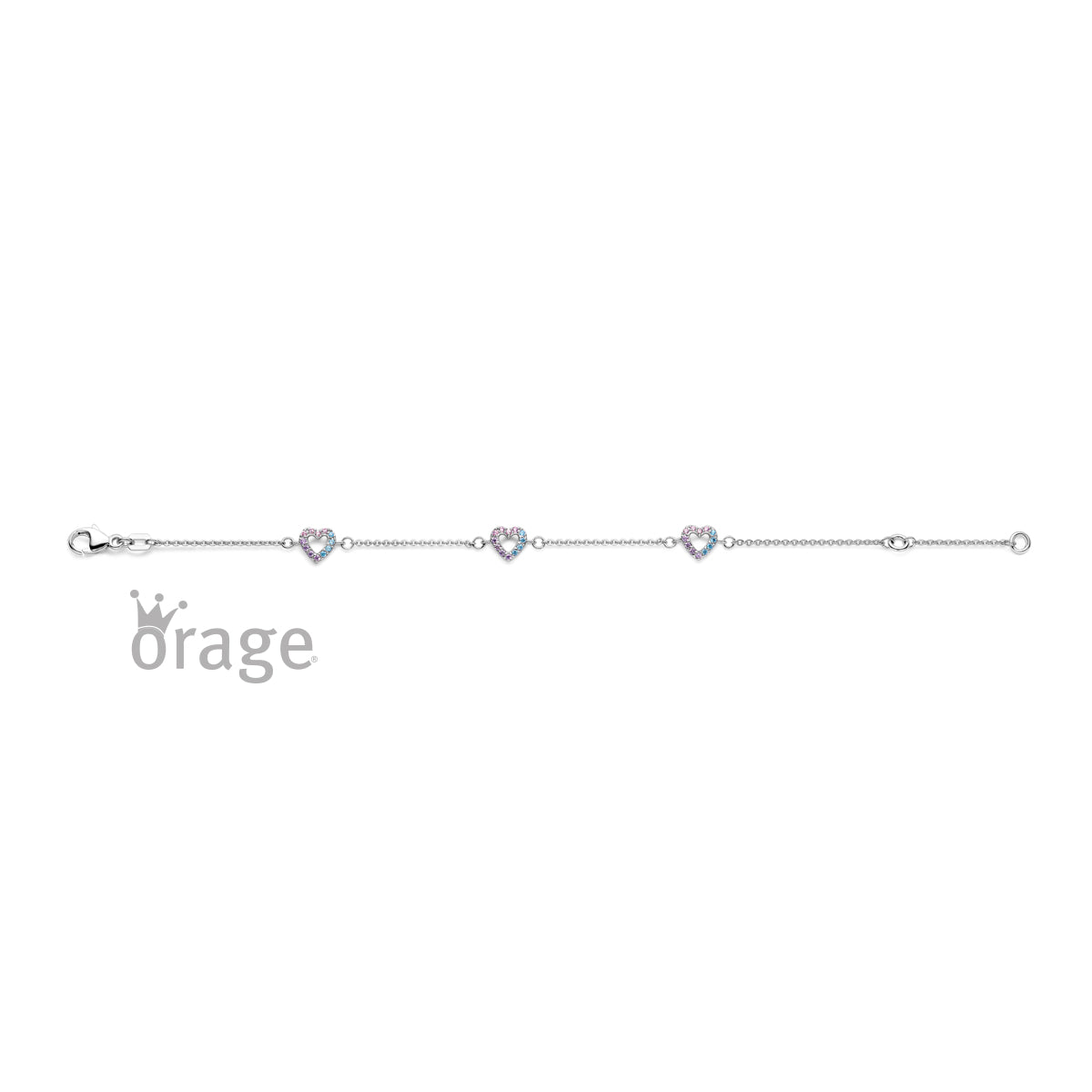 Silbernes Kinderarmband Herzchen multicolor rosa/blau/lila Orage Kids