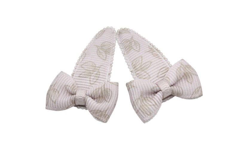 Baby haarspeldjes met strikjes - Carmandy beige met blaadjes - Staartjes en Strikjes