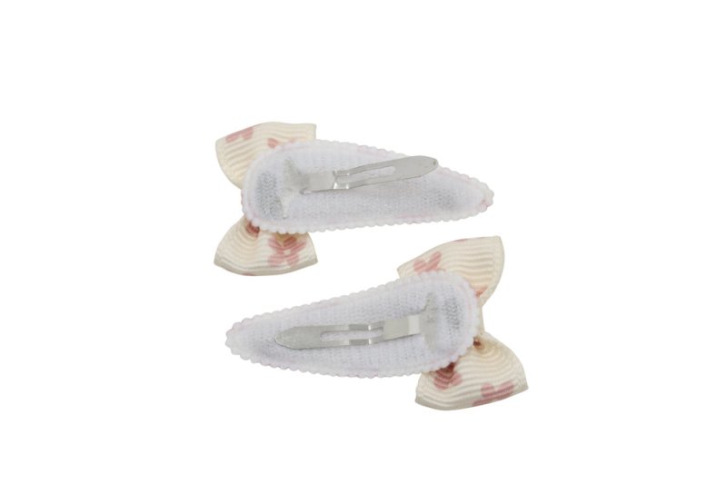 Baby haarspeldjes met strikjes - Creme met sweet nectar bloemetjes - Staartjes en Strikjes