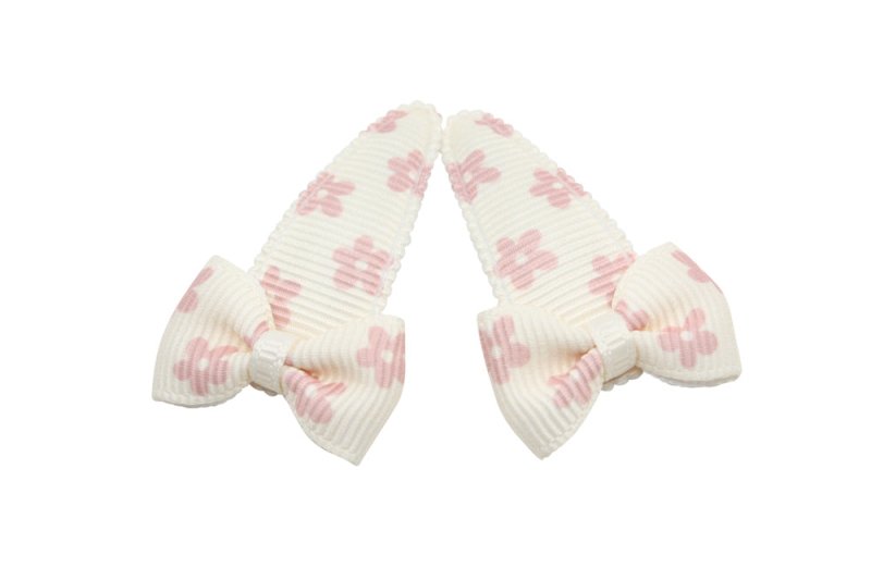 Baby haarspeldjes met strikjes - Creme met sweet nectar bloemetjes - Staartjes en Strikjes