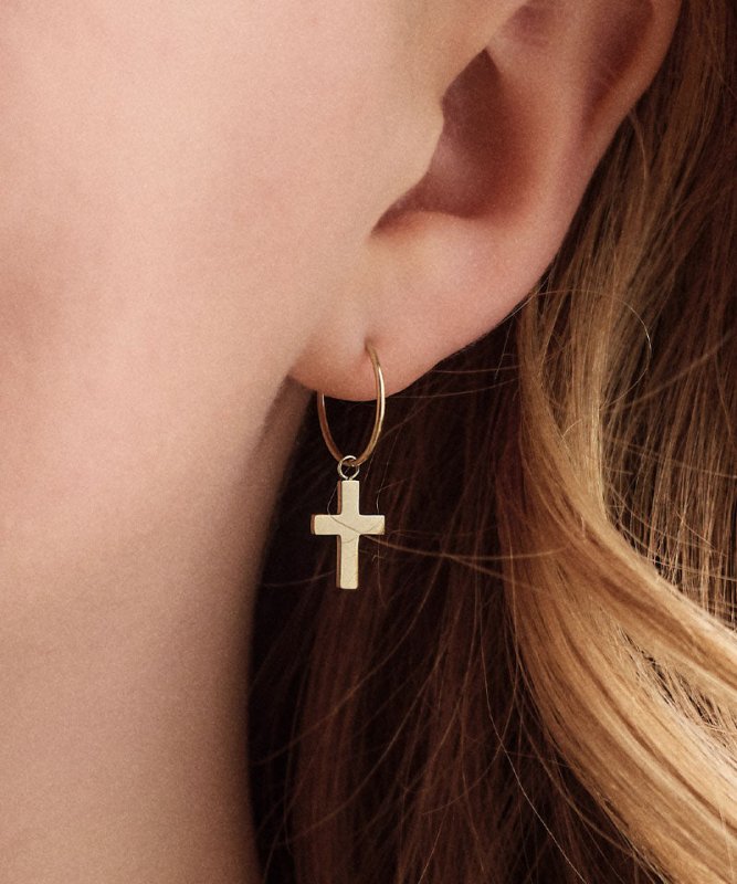 Blomdahl titanium goudkleurige oorringen met kruisje – 14 mm - Staartjes en Strikjes