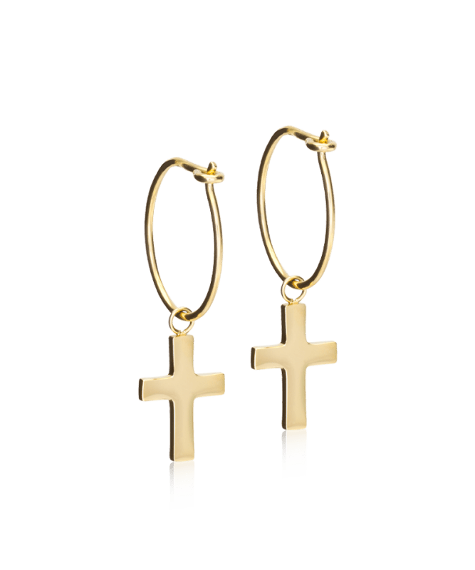 Blomdahl titanium goudkleurige oorringen met kruisje – 14 mm - Staartjes en Strikjes