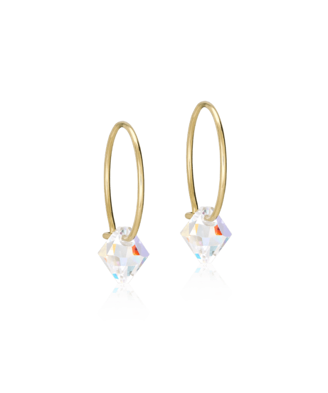 Blomdahl titanium goudkleurige oorringen met rainbow kristal – 14 mm - Staartjes en Strikjes