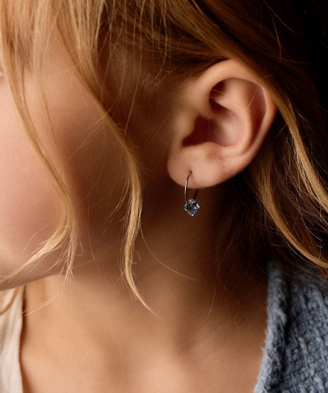 Blomdahl titanium oorringen met aquamarine crystal – 14 mm - Staartjes en Strikjes