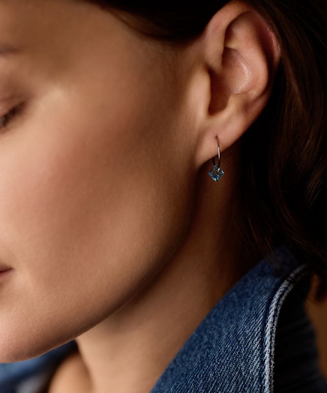 Blomdahl titanium oorringen met aquamarine crystal – 14 mm - Staartjes en Strikjes