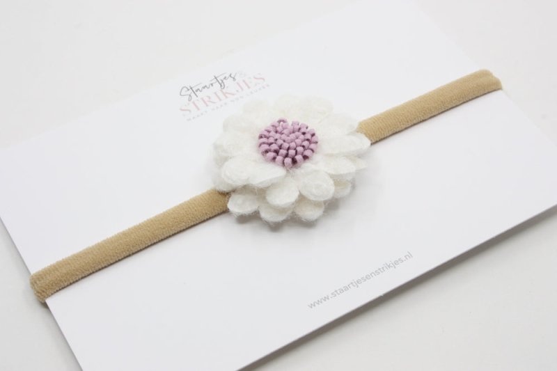 Haarbandje Fleur wit/paars - Staartjes en Strikjes