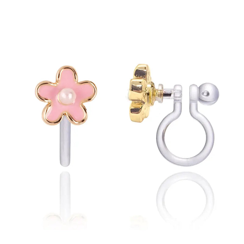 Hypoallergene clip on kinderoorbellen Pink Fancy Flower - Staartjes en Strikjes