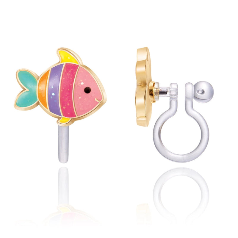Hypoallergene kinder clip oorbellen Glitter Rainbow Fish - Staartjes en Strikjes