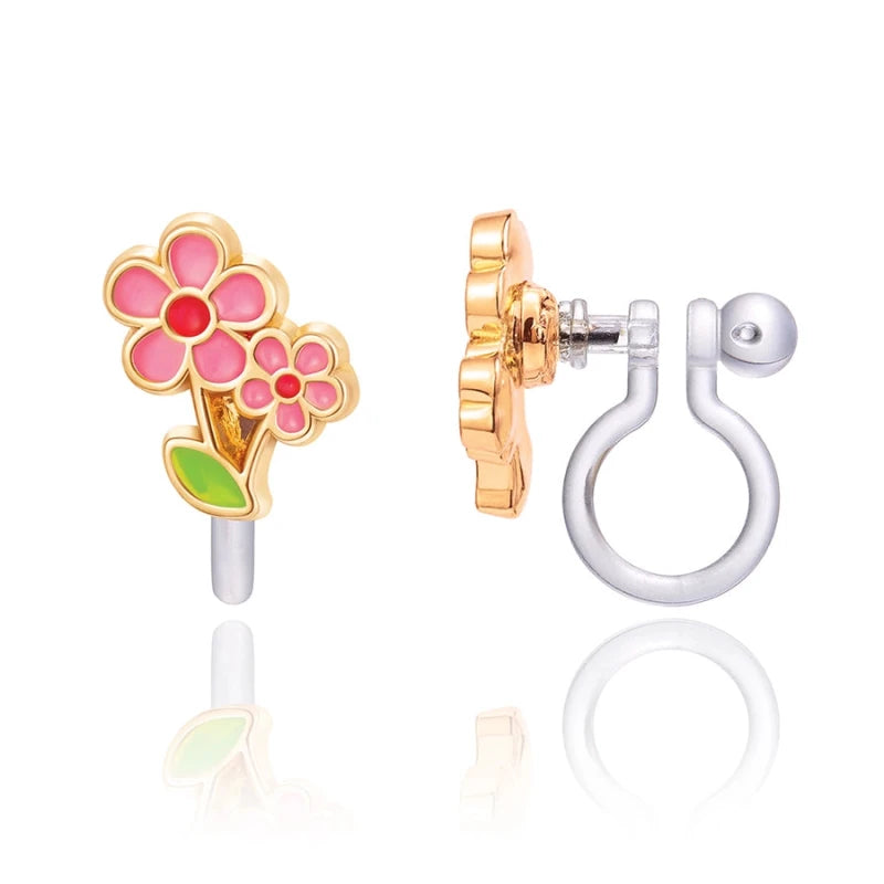 Hypoallergene kinder clip oorbellen Little Pink Flower - Staartjes en Strikjes