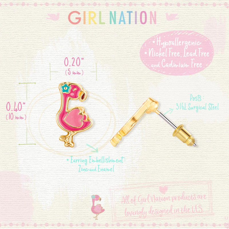 Hypoallergene kinderoorbellen flamingo - Staartjes en Strikjes