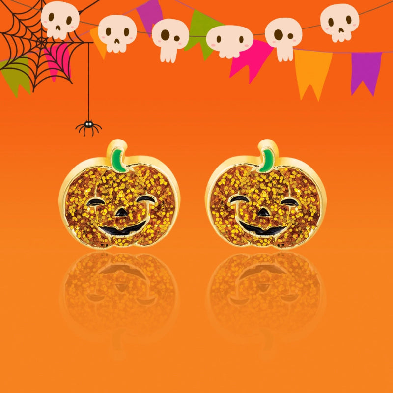 Hypoallergene kinderoorbellen halloween pumpkin glitter - Staartjes en Strikjes