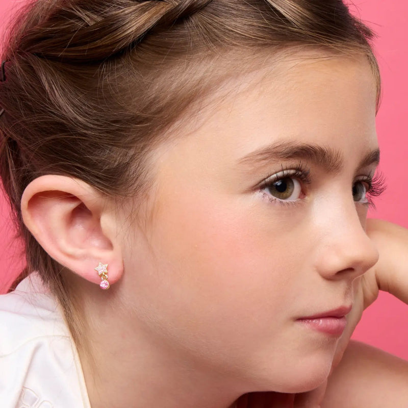 Hypoallergene kinderoorbellen luxe hangertjes sterretjes roze - Staartjes en Strikjes