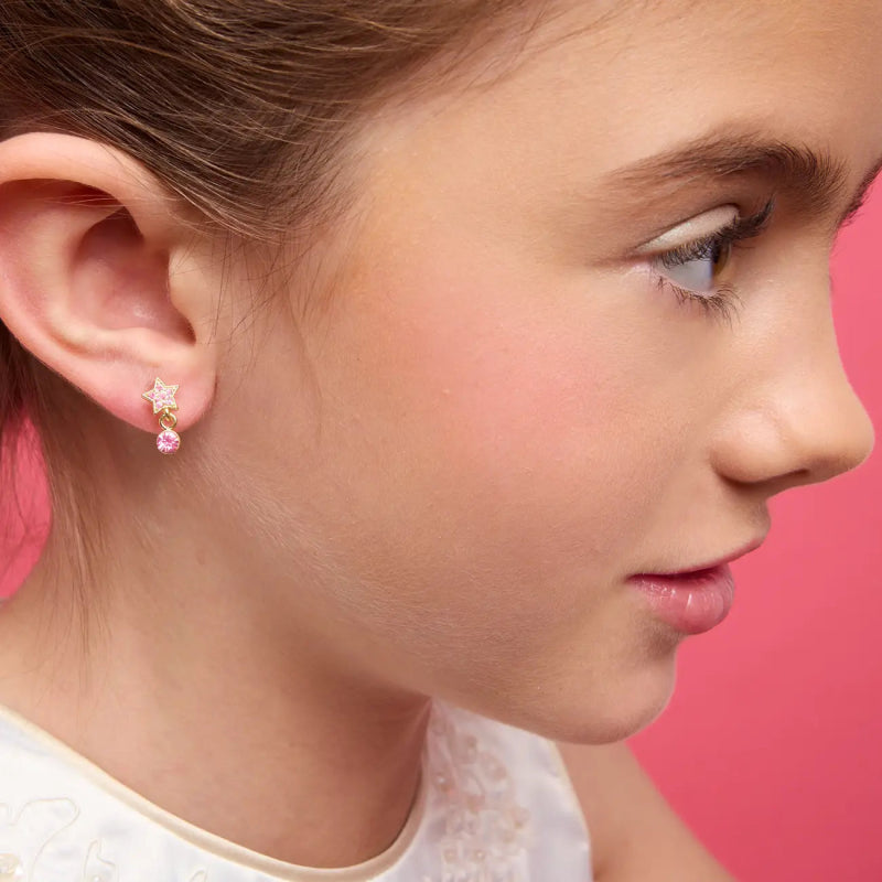 Hypoallergene kinderoorbellen luxe hangertjes sterretjes roze - Staartjes en Strikjes