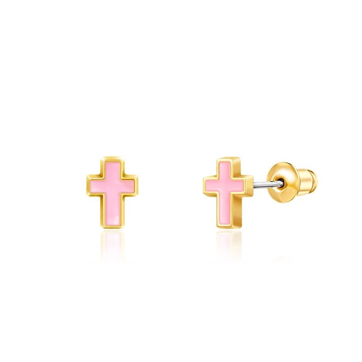 Hypoallergene kinderoorbellen Pink Cross - Staartjes en Strikjes