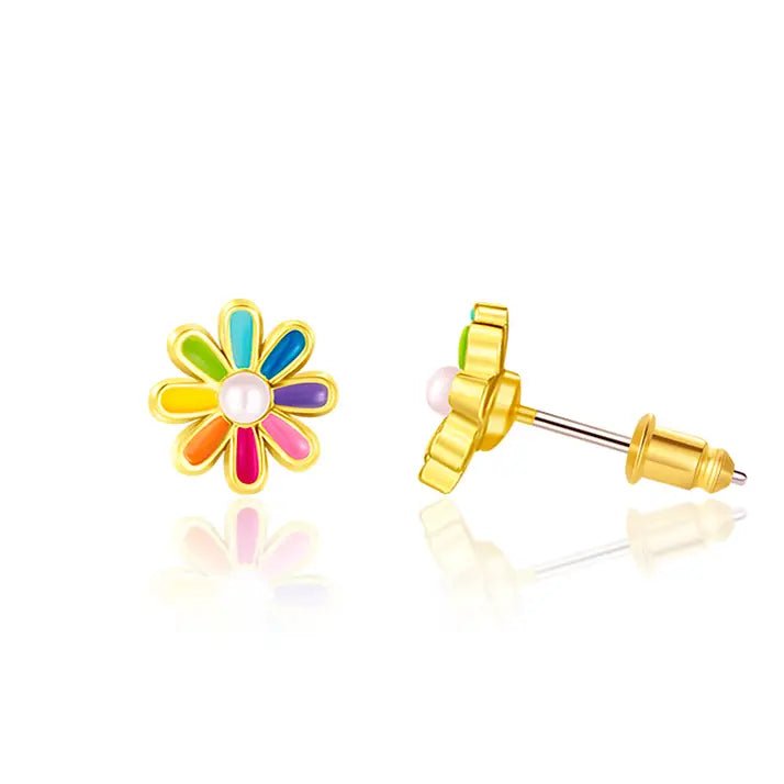 Hypoallergene kinderoorbellen Rainbow Daisy Cutie - Staartjes en Strikjes