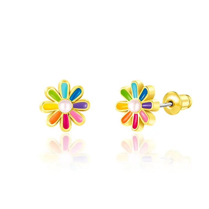 Hypoallergene kinderoorbellen Rainbow Daisy Cutie - Staartjes en Strikjes
