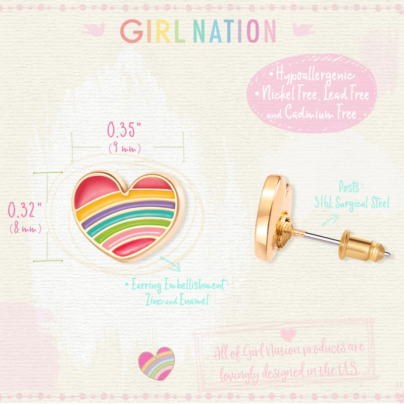 Hypoallergene kinderoorbellen Rainbow Heart Cutie - Staartjes en Strikjes