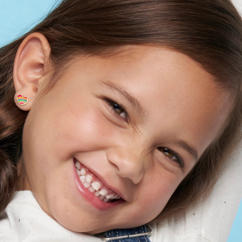 Hypoallergene kinderoorbellen Rainbow Heart Cutie - Staartjes en Strikjes