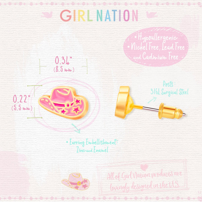 Hypoallergene kinderoorbellen Western Cowgirl Hat - Staartjes en Strikjes