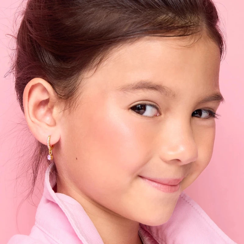 Hypoallergene kinderoorringen met hangertje roze zirconia - Staartjes en Strikjes