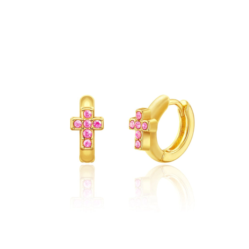 Hypoallergene kinderoorringen Pink Cross - Staartjes en Strikjes