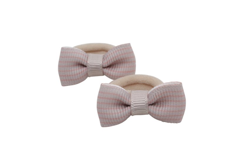 Kleine elastiekjes met mini strikjes – Carmandy beige gestreept - Staartjes en Strikjes