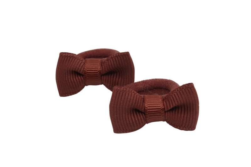 Kleine elastiekjes met mini strikjes – chutney bruin - Staartjes en Strikjes