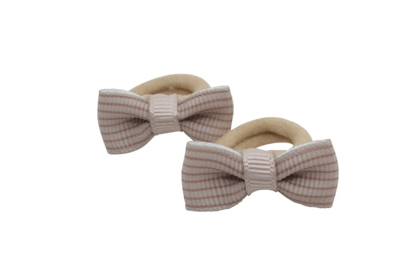 Kleine elastiekjes met mini strikjes – taupe bruin gestreept - Staartjes en Strikjes