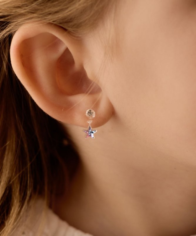 Oorbellen Blomdahl medical plastic hangende sterretjes - Lilac shimmer - Staartjes en Strikjes