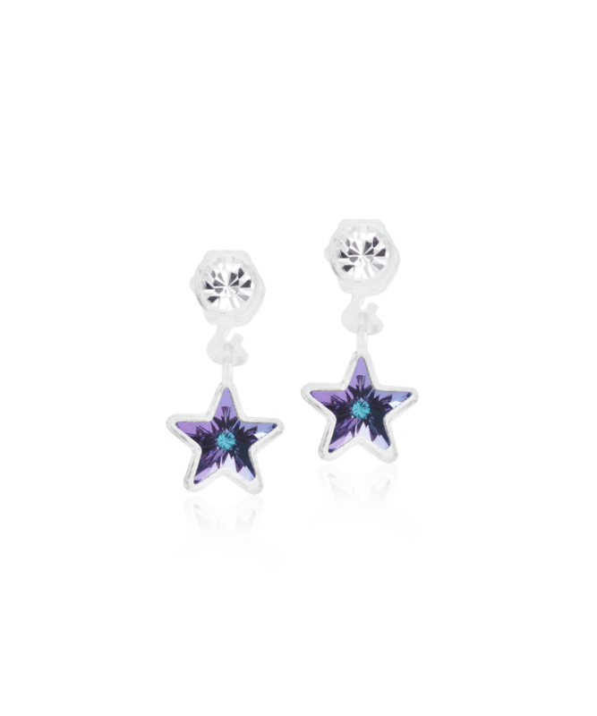 Oorbellen Blomdahl medical plastic hangende sterretjes - Lilac shimmer - Staartjes en Strikjes
