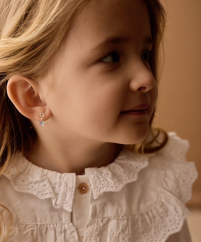 Oorbellen Blomdahl medical plastic hangende sterretjes - Lilac shimmer - Staartjes en Strikjes