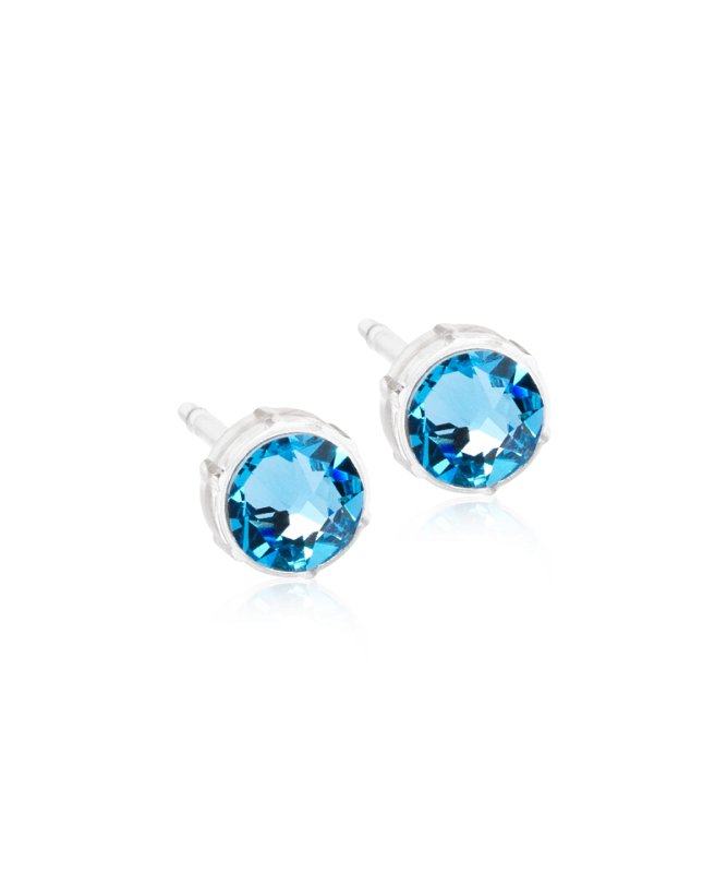 Oorbellen Blomdahl medical plastic knopje aqua blauw 6 mm. (incl. achterkantjes) - Staartjes en Strikjes