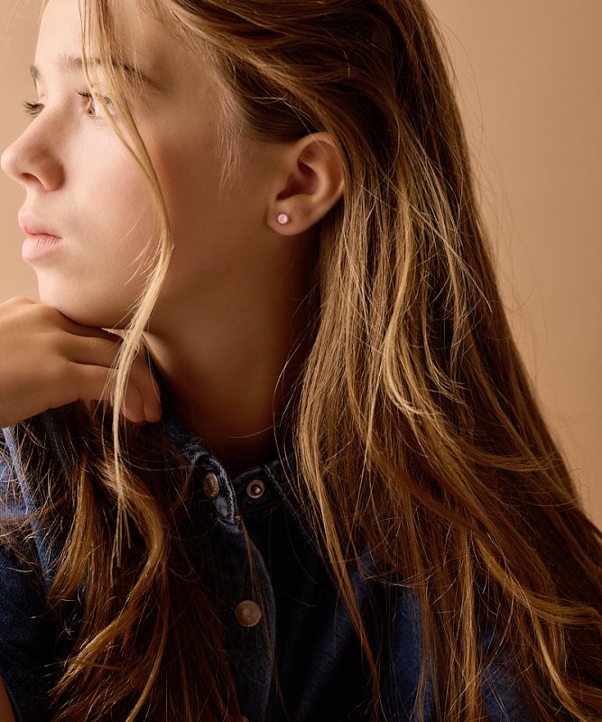 Oorbellen Blomdahl medical plastic knopje soft rose 6 mm. - Staartjes en Strikjes