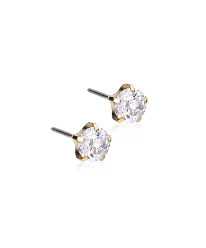 Oorbellen Blomdahl titanium goudkleurig knopje 6 mm. zirconiasteentje - Staartjes en Strikjes