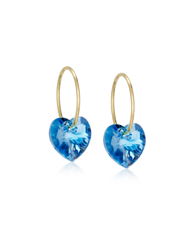 Oorbellen Blomdahl titanium goudkleurige oorringen – 14 mm kristallen hartje aqua marine - Staartjes en Strikjes