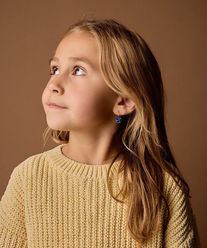 Oorbellen Blomdahl titanium goudkleurige oorringen – 14 mm kristallen hartje saffier blauw - Staartjes en Strikjes