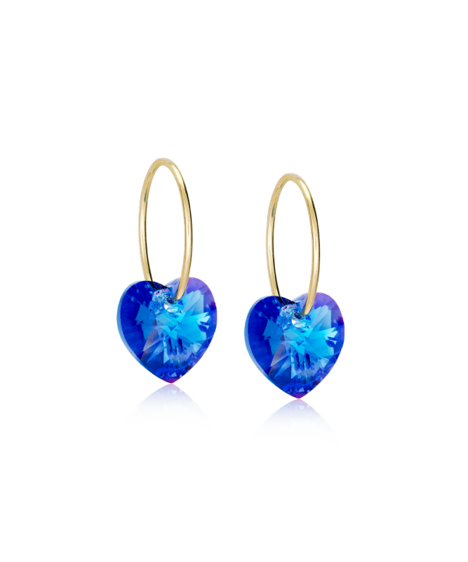 Oorbellen Blomdahl titanium goudkleurige oorringen – 14 mm kristallen hartje saffier blauw - Staartjes en Strikjes