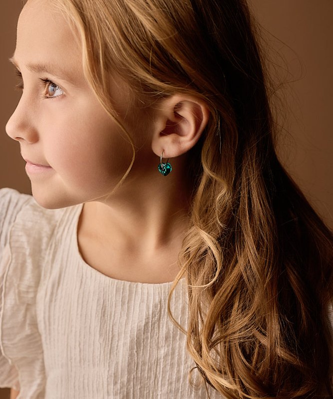 Oorbellen Blomdahl titanium goudkleurige oorringen – 14 mm kristallen hartje turqoise - Staartjes en Strikjes