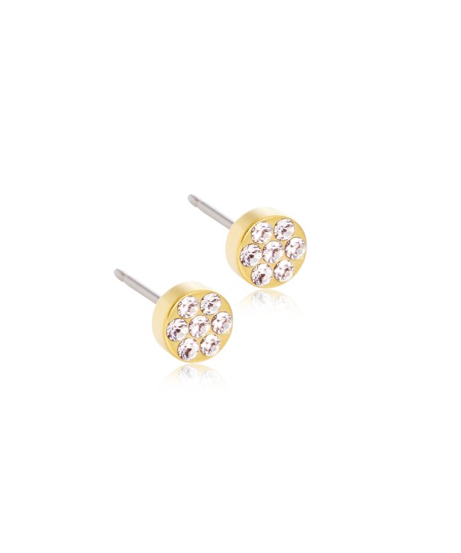 Oorbellen Blomdahl titanium rondje goudkleurig met crystal (incl. achterkantjes) - Staartjes en Strikjes