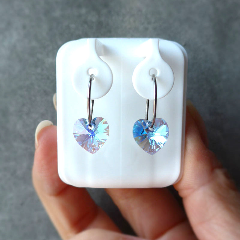 Earrings Blomdahl titanium earrings 14 mm. crystal heart rainbow