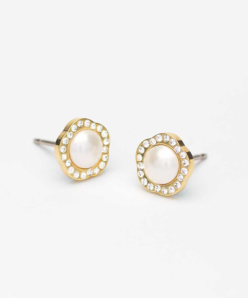 Blomdahl Titanium Studs Fancy Pearl with Crystal – 8 mm