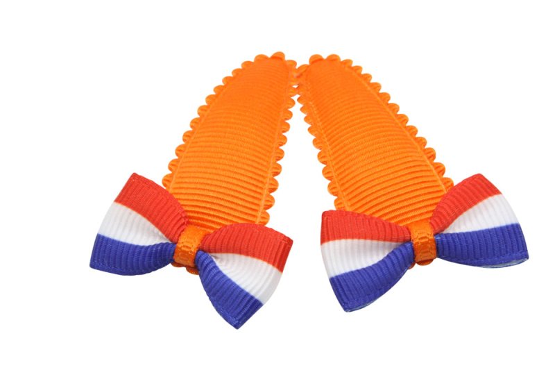 Peuter/kleuter haarspeldjes met strikjes - Oranje "Holland" * - Staartjes en Strikjes