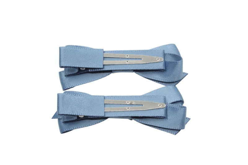 Setje alligator haarspeldjes met satijn strikje antiek blauw - Staartjes en Strikjes