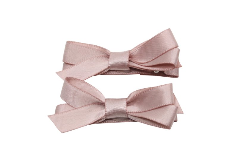 Setje alligator haarspeldjes met satijn strikje antique mauve - Staartjes en Strikjes